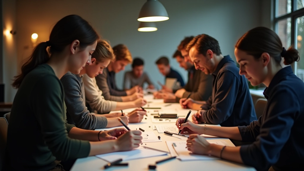 Ambiente di apprendimento collaborativo con persone che lavorano insieme su progetti di animazione